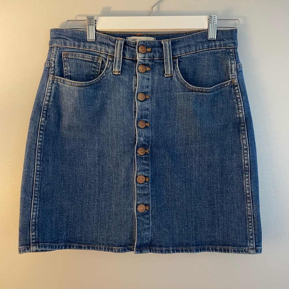 Madewell Blue Denim Button-Front Mini Skirt
